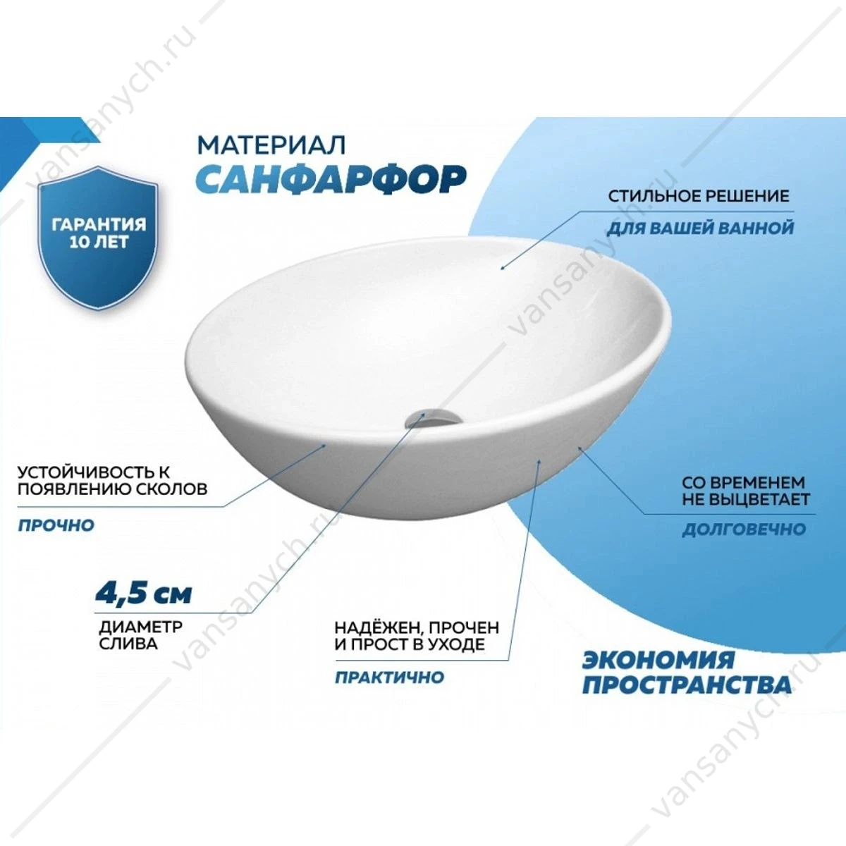 Раковина 41х34 накладная Watersense Amelia 40 W00005 белая