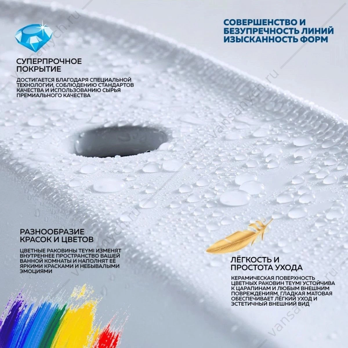 Раковина 41х34 накладная Watersense Amelia 40 W00064 белый матовый
