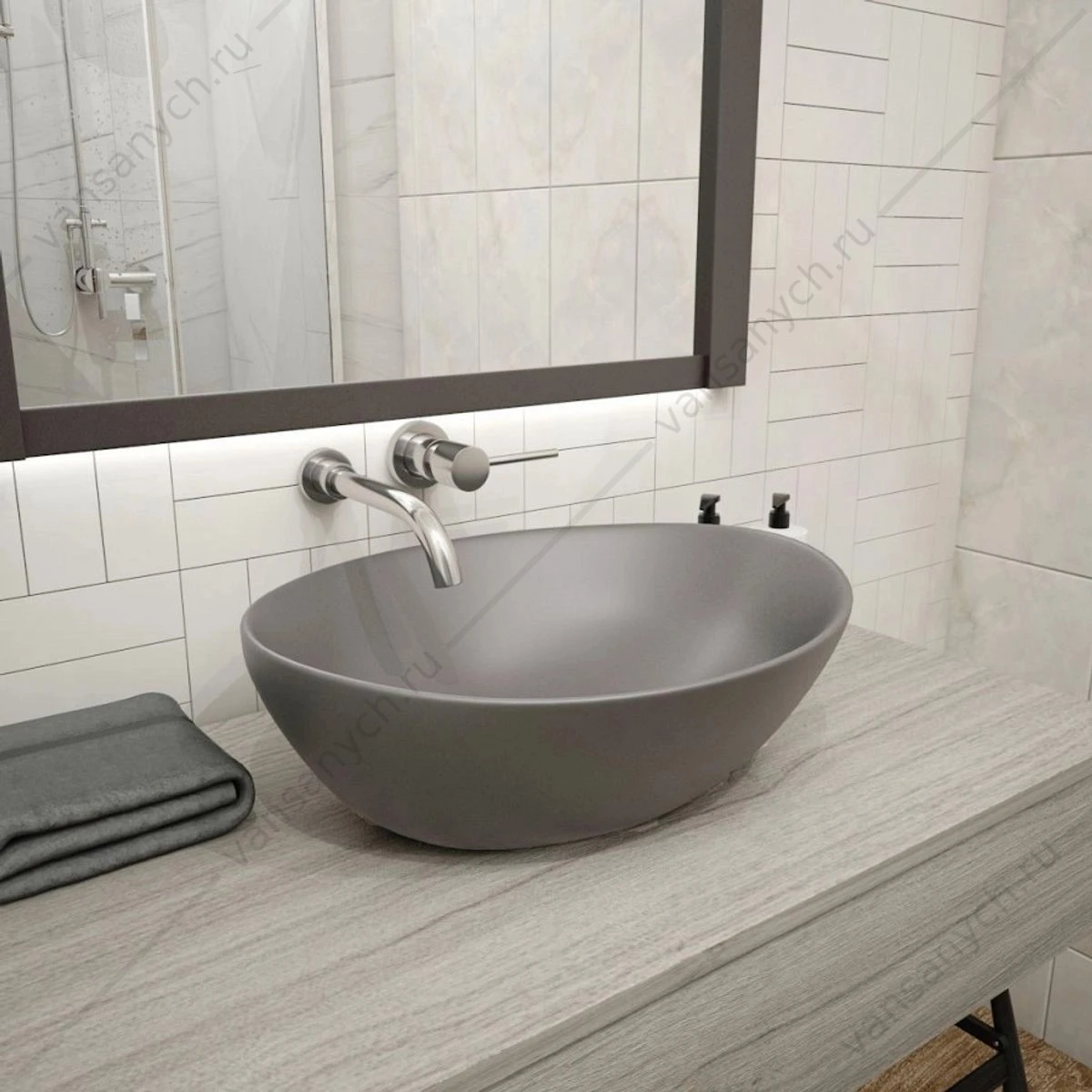 Раковина 41х34 накладная Watersense Amelia 40 W00065 графит матовая