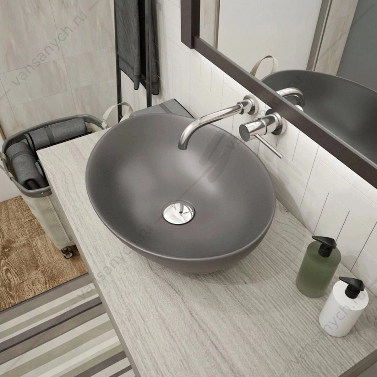 Раковина 41х34 накладная Watersense Amelia 40 W00065 графит матовая