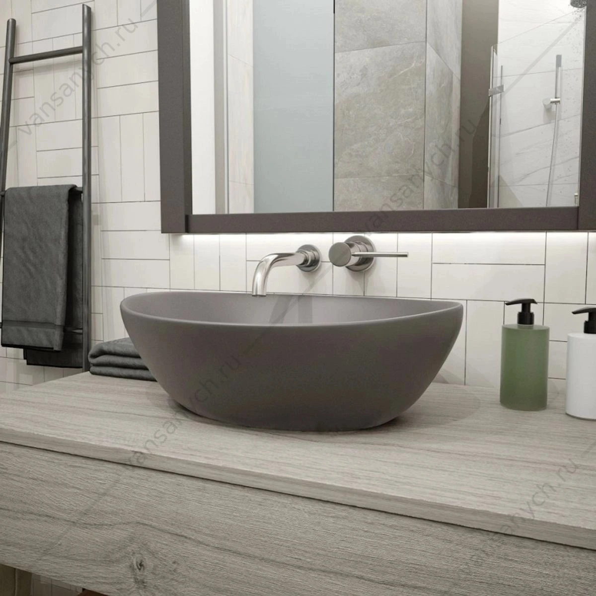 Раковина 41х34 накладная Watersense Amelia 40 W00065 графит матовая
