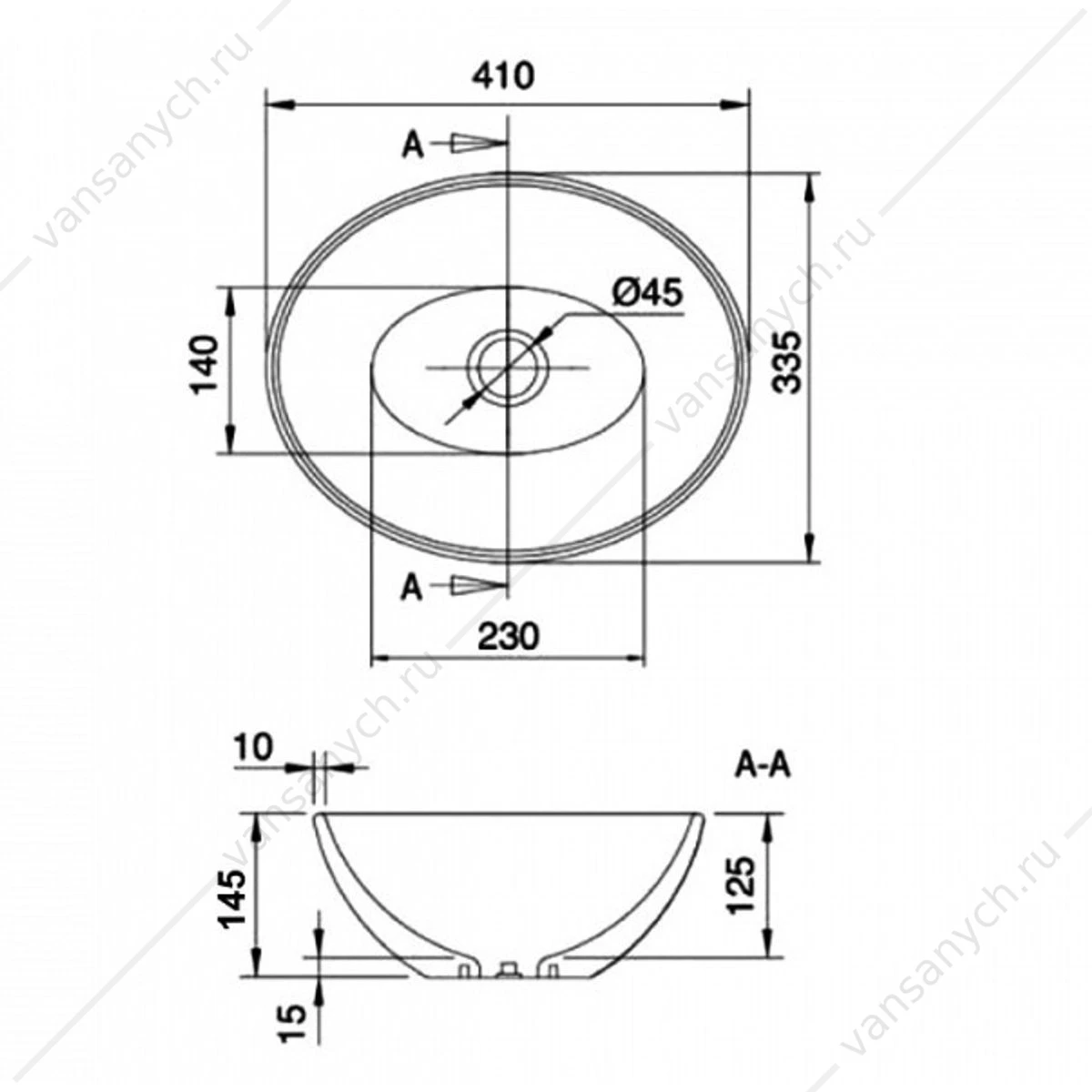 Раковина 41х34 накладная Watersense Amelia 40 W00065 графит матовая