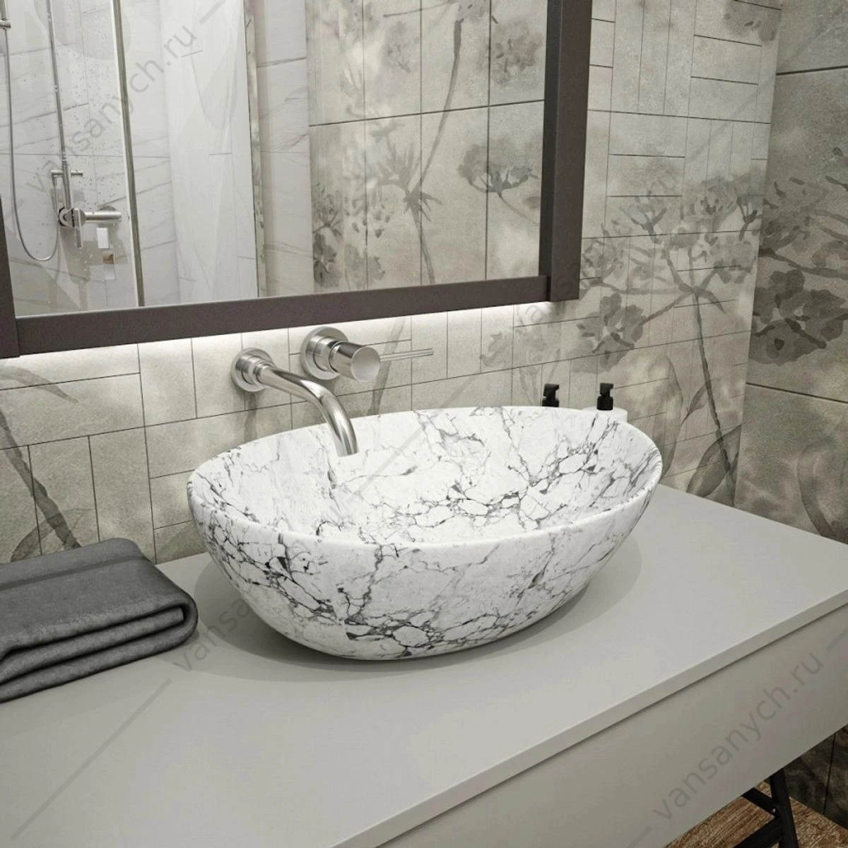 Раковина 41х34 накладная Watersense Amelia 40 W00067 белый мрамор