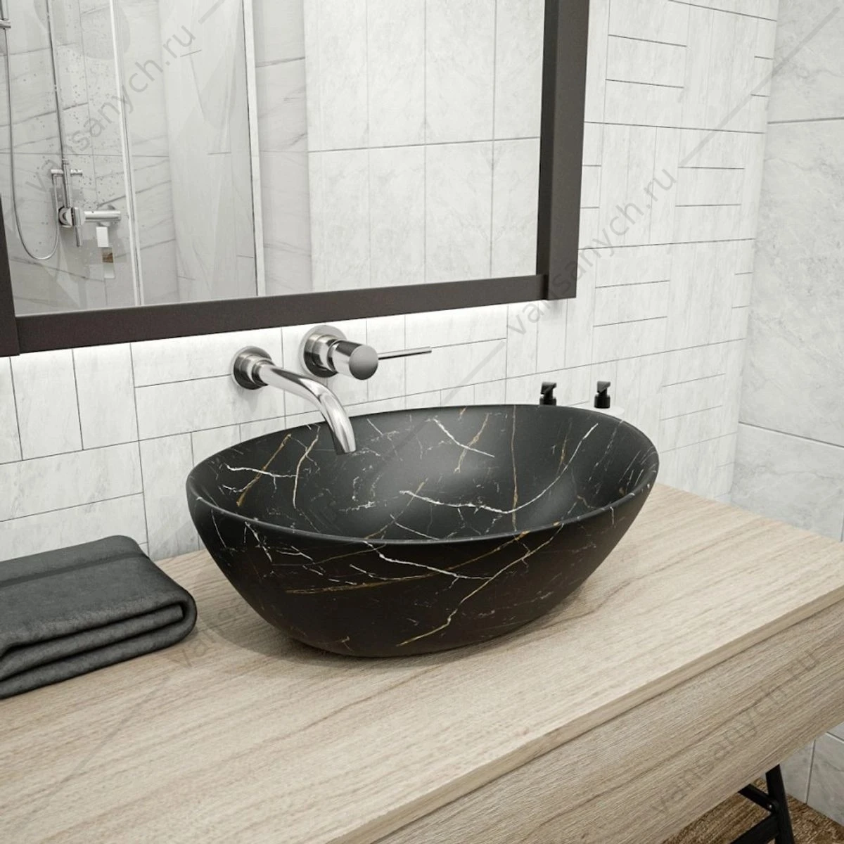 Раковина 41х34 накладная Watersense Amelia 40 W00069 черный мрамор