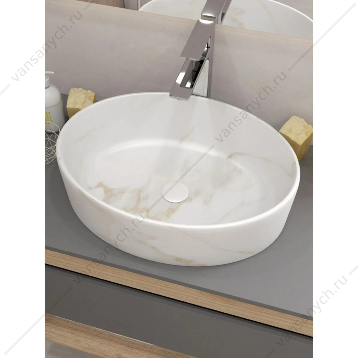 Раковина 51х36 накладная Watersense Amelia 50 W00770 мрамор белый матовый