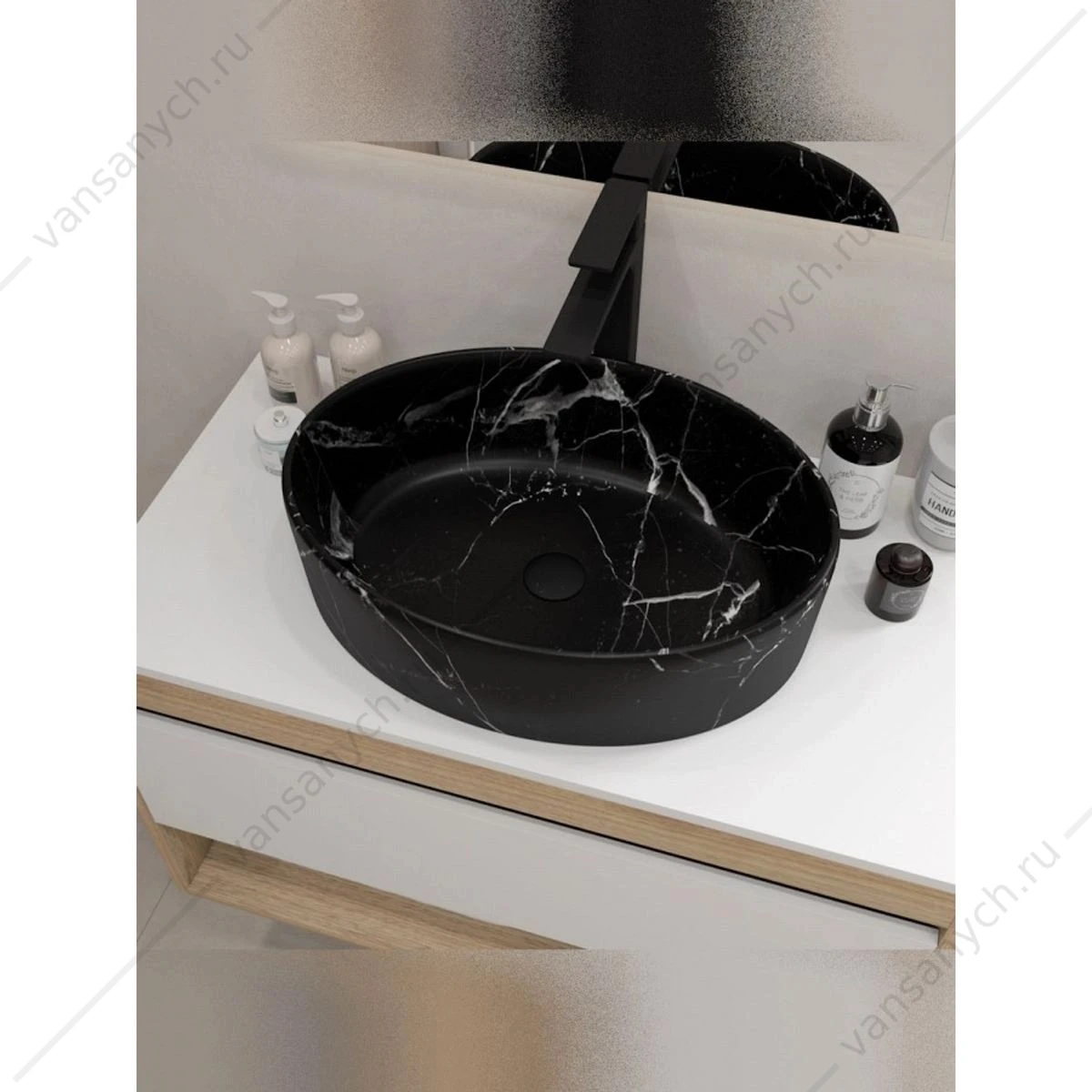 Раковина 51х36 накладная Watersense Amelia 50 W00771 мрамор черный матовый