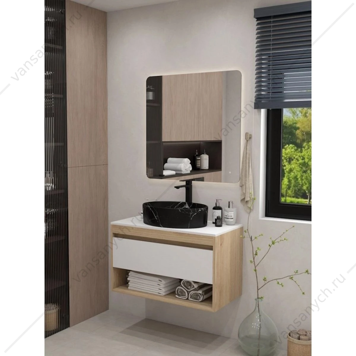 Раковина 51х36 накладная Watersense Amelia 50 W00771 мрамор черный матовый