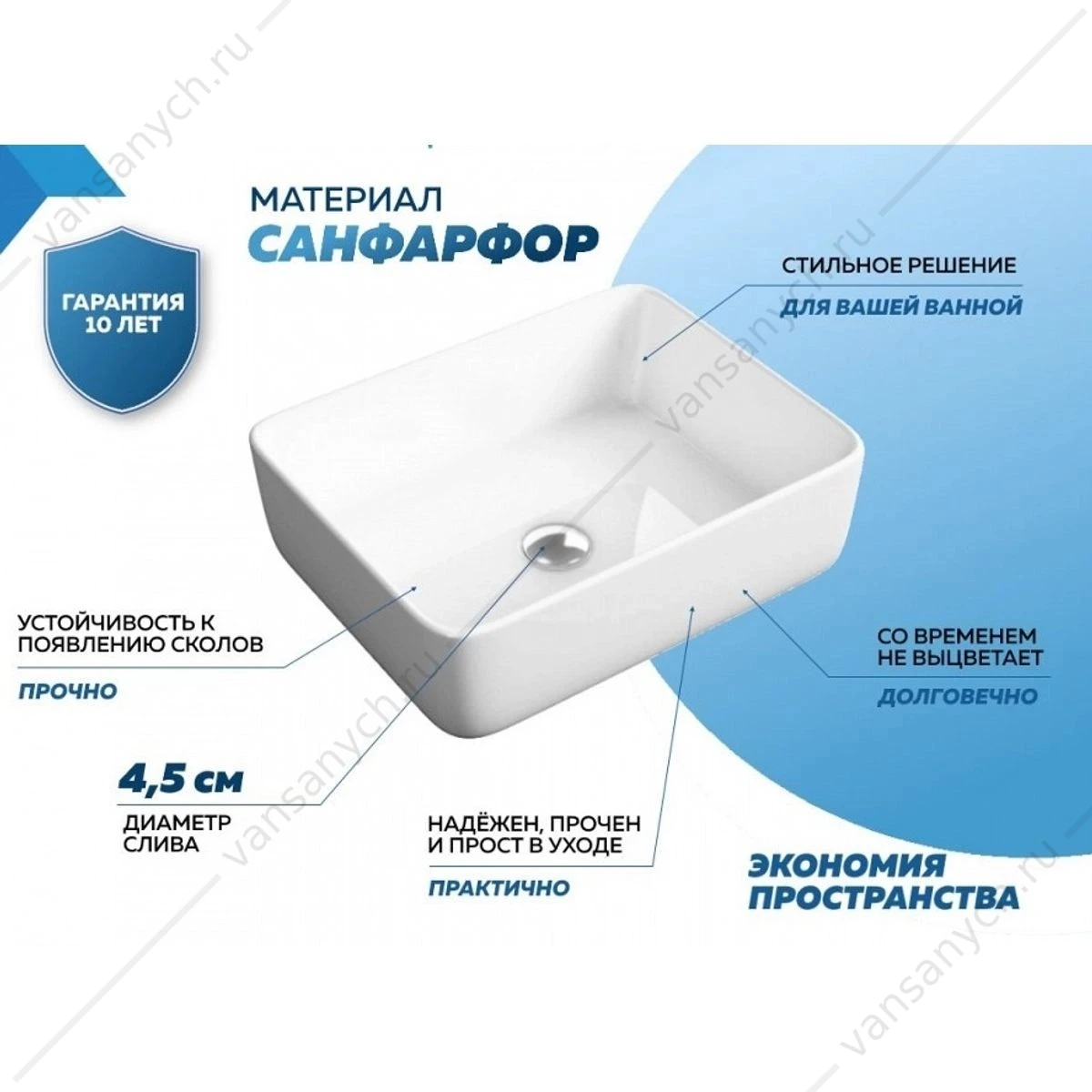 Раковина 48х37 накладная Watersense Eva 50 W00001 белая