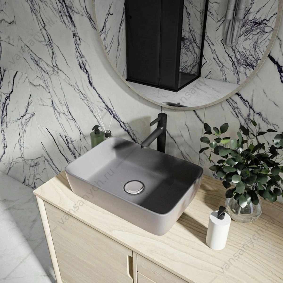 Раковина 48х37 накладная Watersense Eva 50 W00042 графит матовая