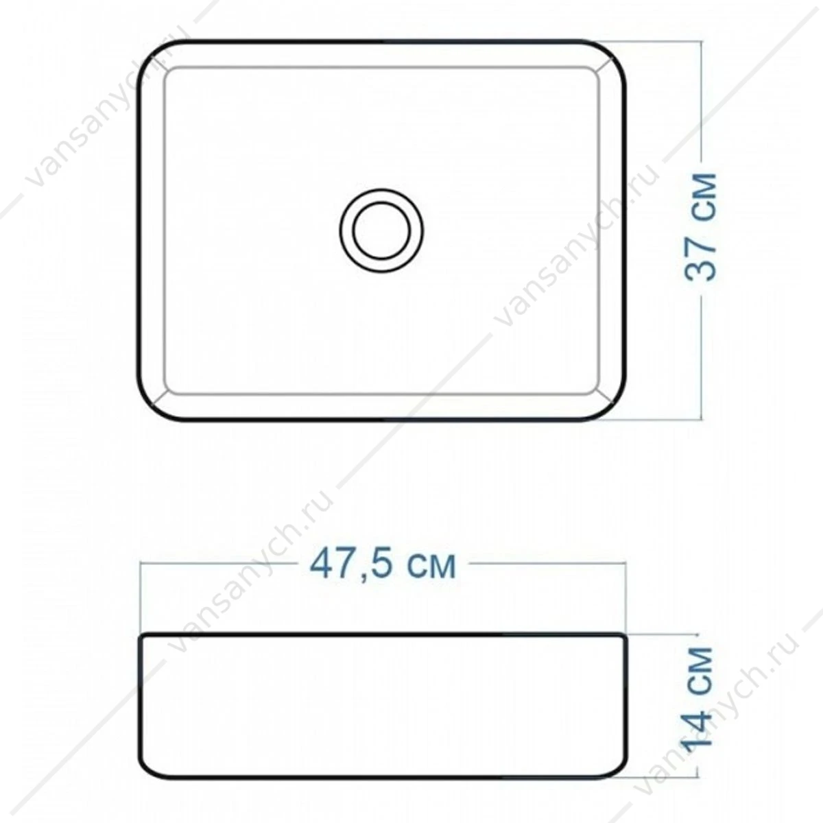 Раковина 48х37 накладная Watersense Eva 50 W00042 графит матовая