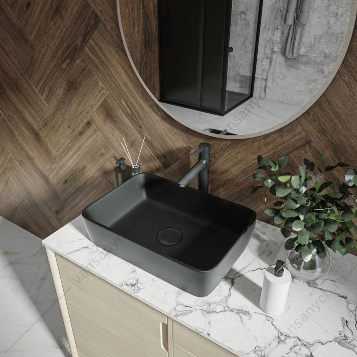 Раковина 48х37 накладная Watersense Eva 50 W00043 черная матовая