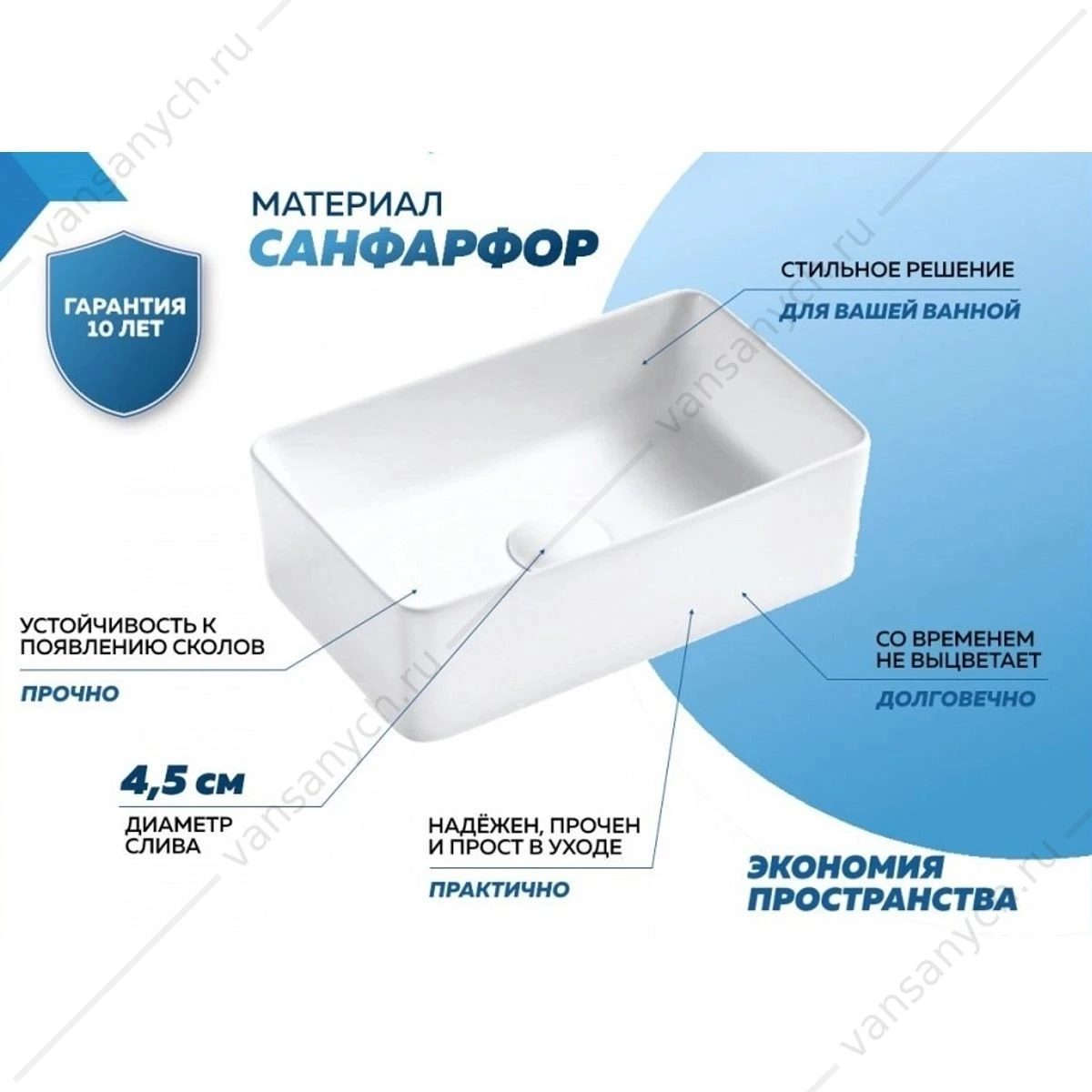 Раковина 38х24 накладная Watersense Eva Mini 38 W00010 белая