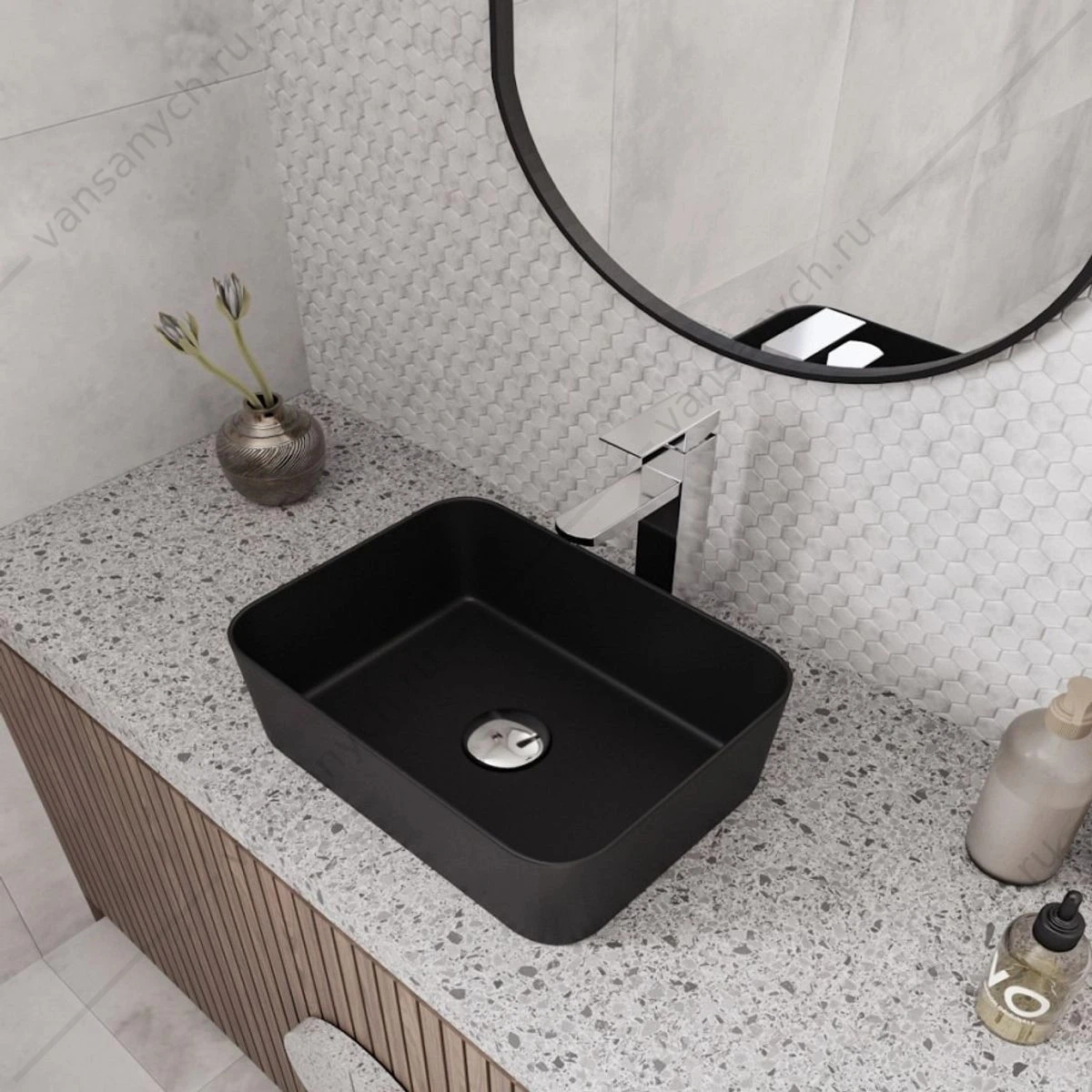 Раковина 40х30 накладная Watersense Eva Mini 40 W00173 черная матовая