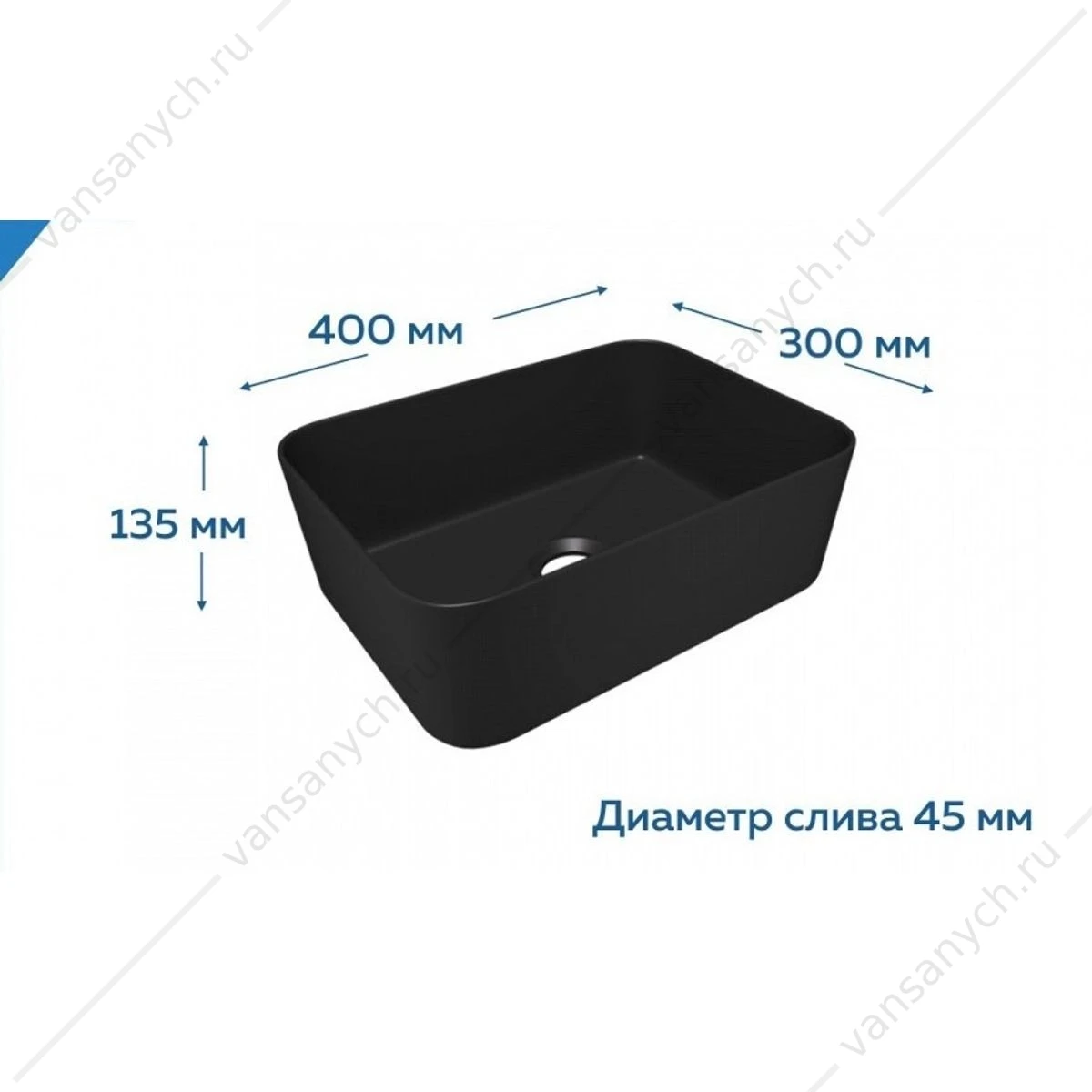 Раковина 40х30 накладная Watersense Eva Mini 40 W00173 черная матовая
