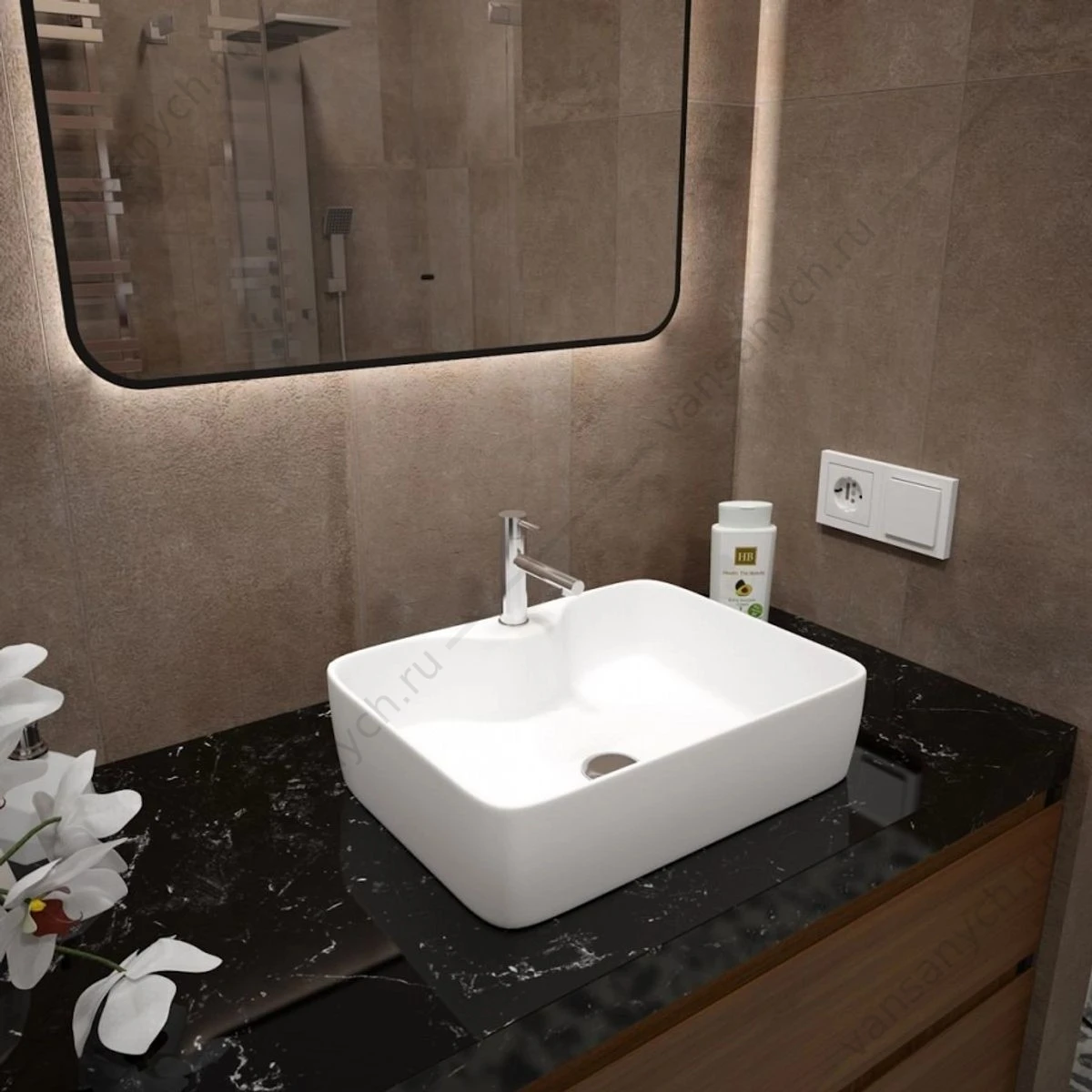Раковина 48х37 накладная Watersense Eva S 48 W00002 с полочкой под смеситель, белая