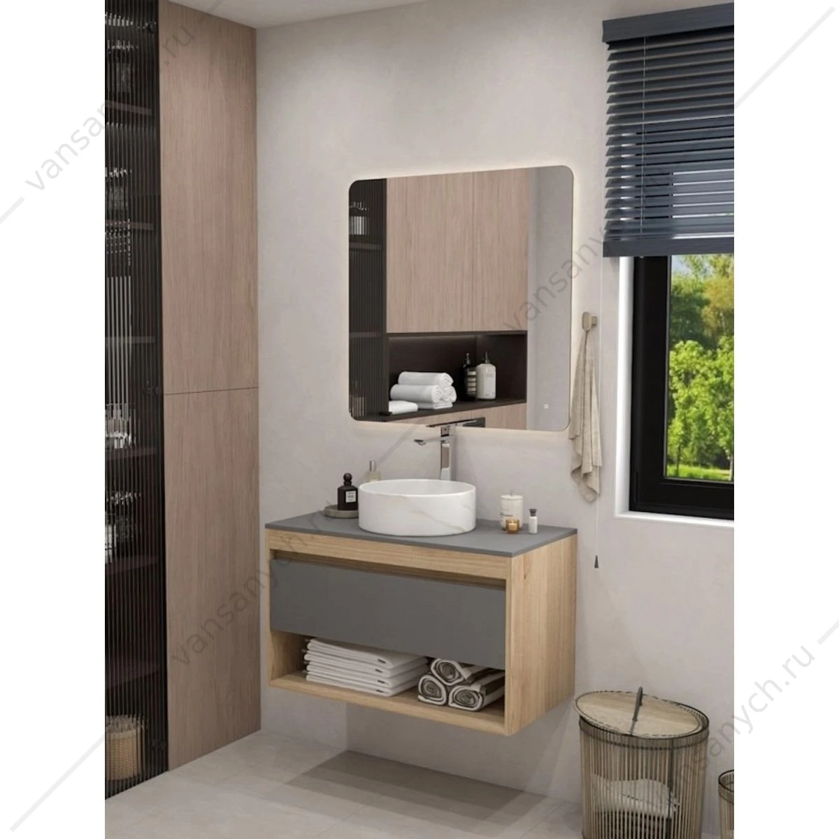 Раковина 36х36 накладная Watersense Milana D35 W00761 мрамор белый матовый