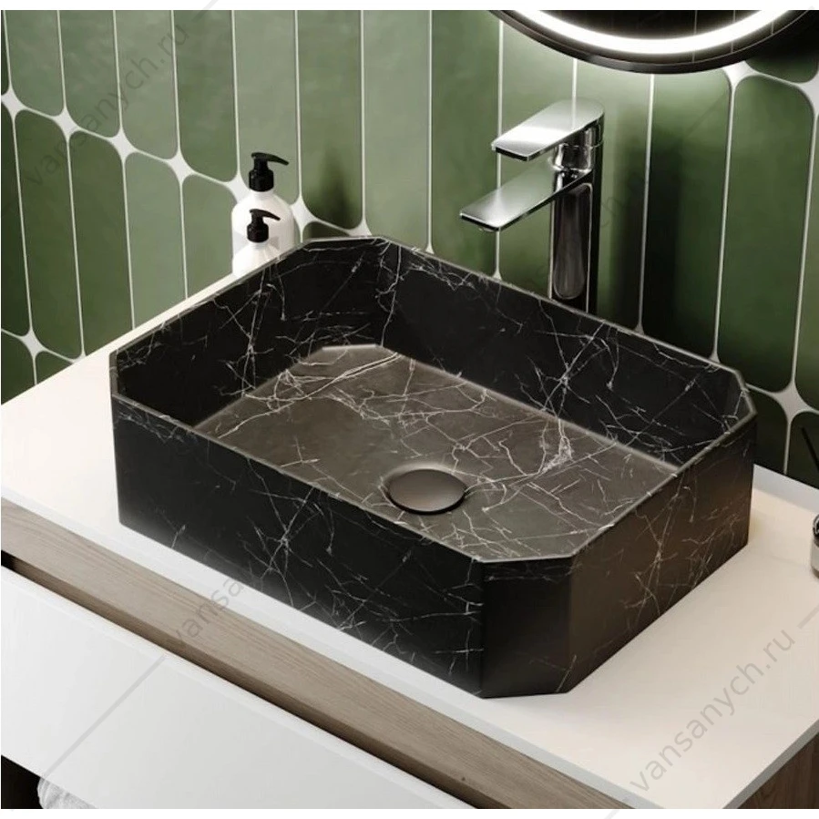 Раковина 50х37 накладная Watersense Paula 50 W00754 черный мрамор