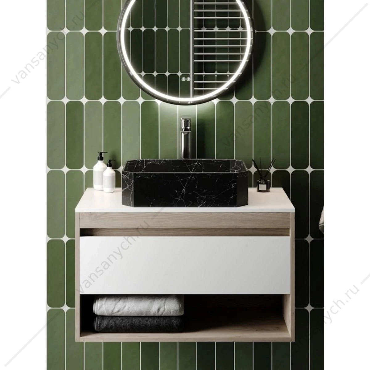 Раковина 50х37 накладная Watersense Paula 50 W00754 черный мрамор