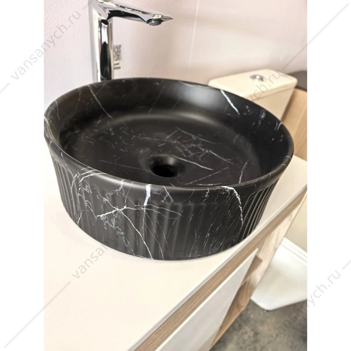 Раковина 37х37 накладная Watersense Paula D37 W00772 мрамор черный матовый