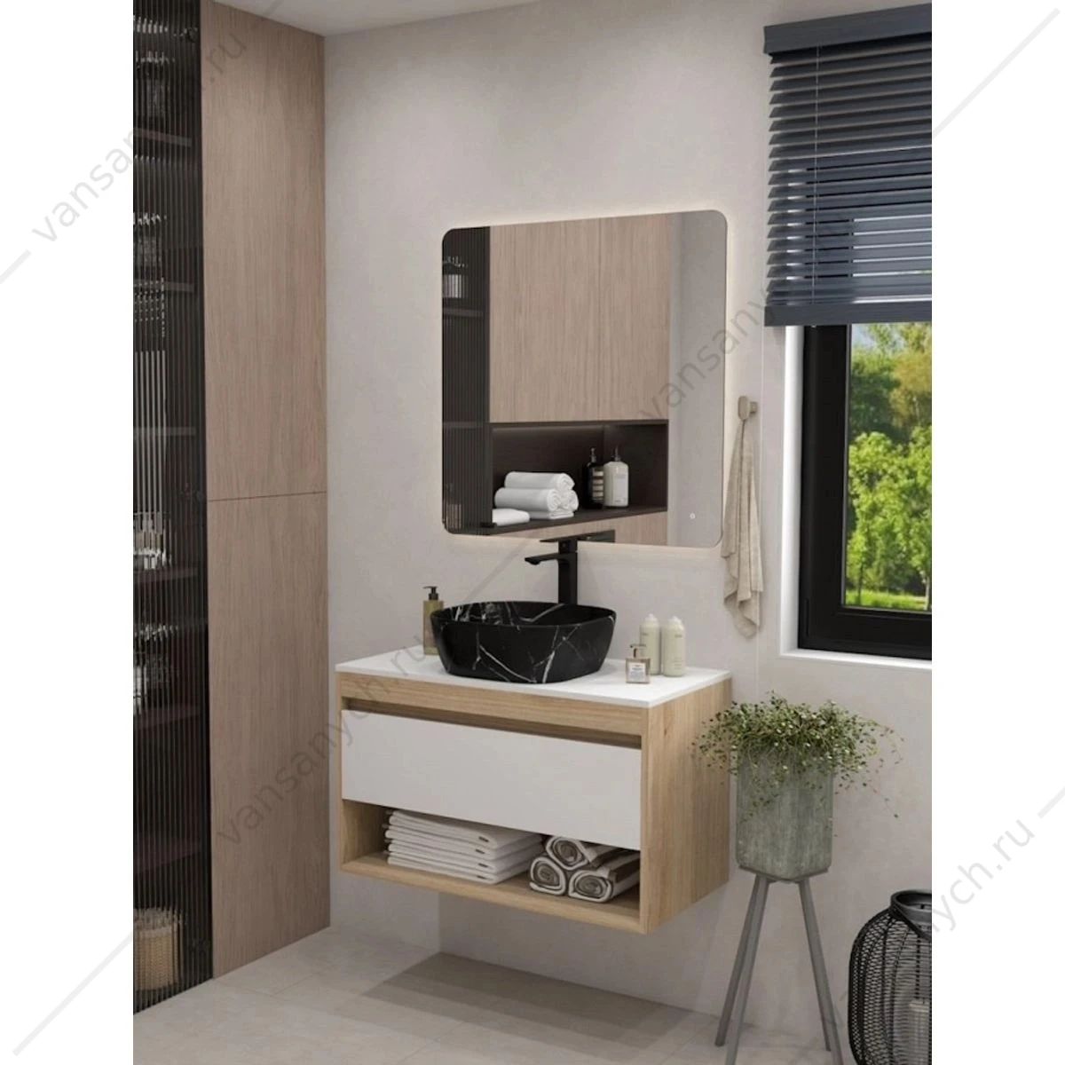 Раковина 41х41 накладная Watersense Rita 41 artceramic W00764 мрамор черный матовый