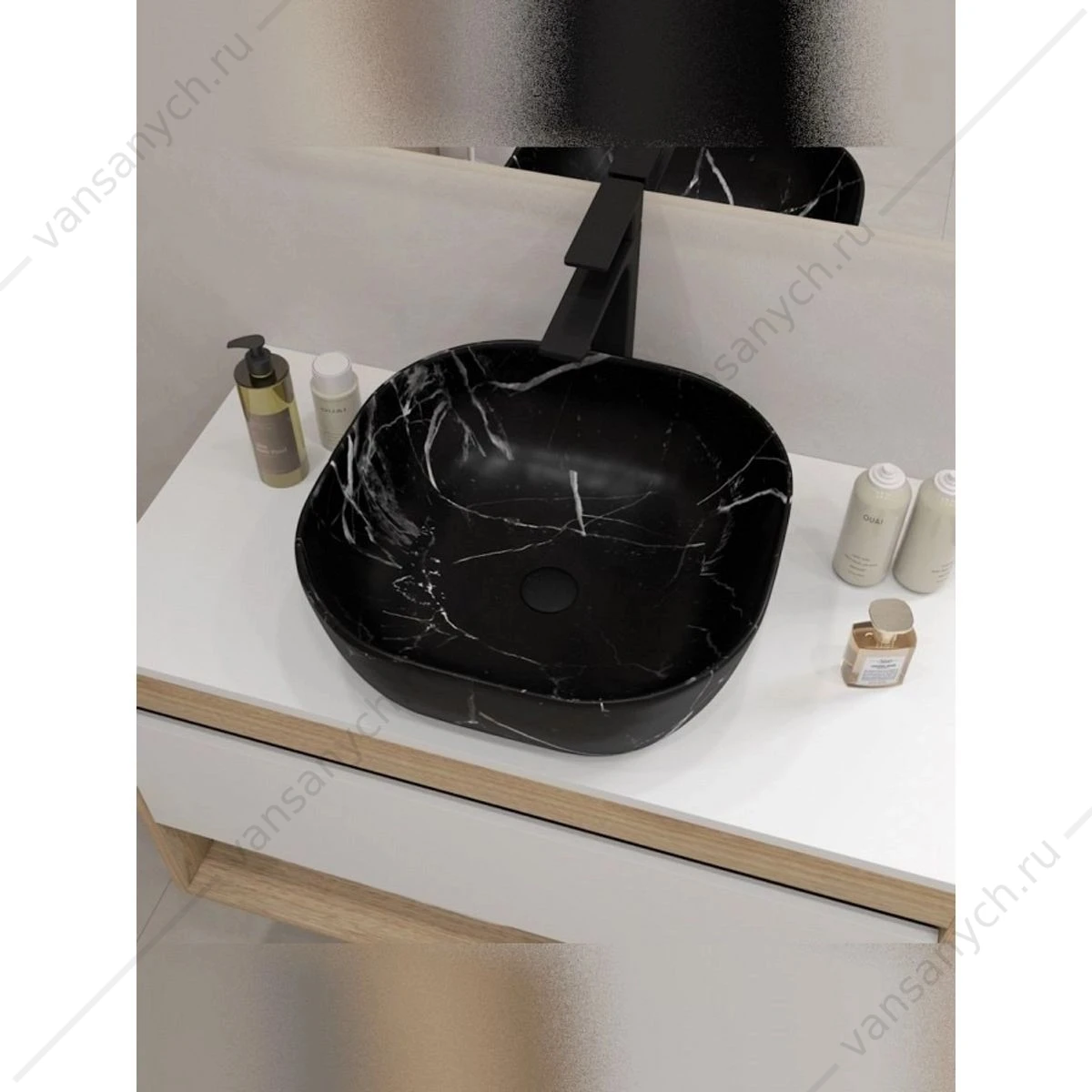 Раковина 41х41 накладная Watersense Rita 41 artceramic W00764 мрамор черный матовый