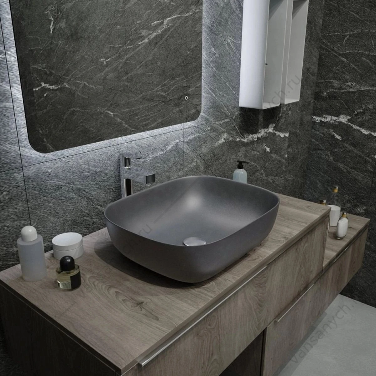 Раковина 49х40 накладная Watersense Rita 50 W00053 графит матовая