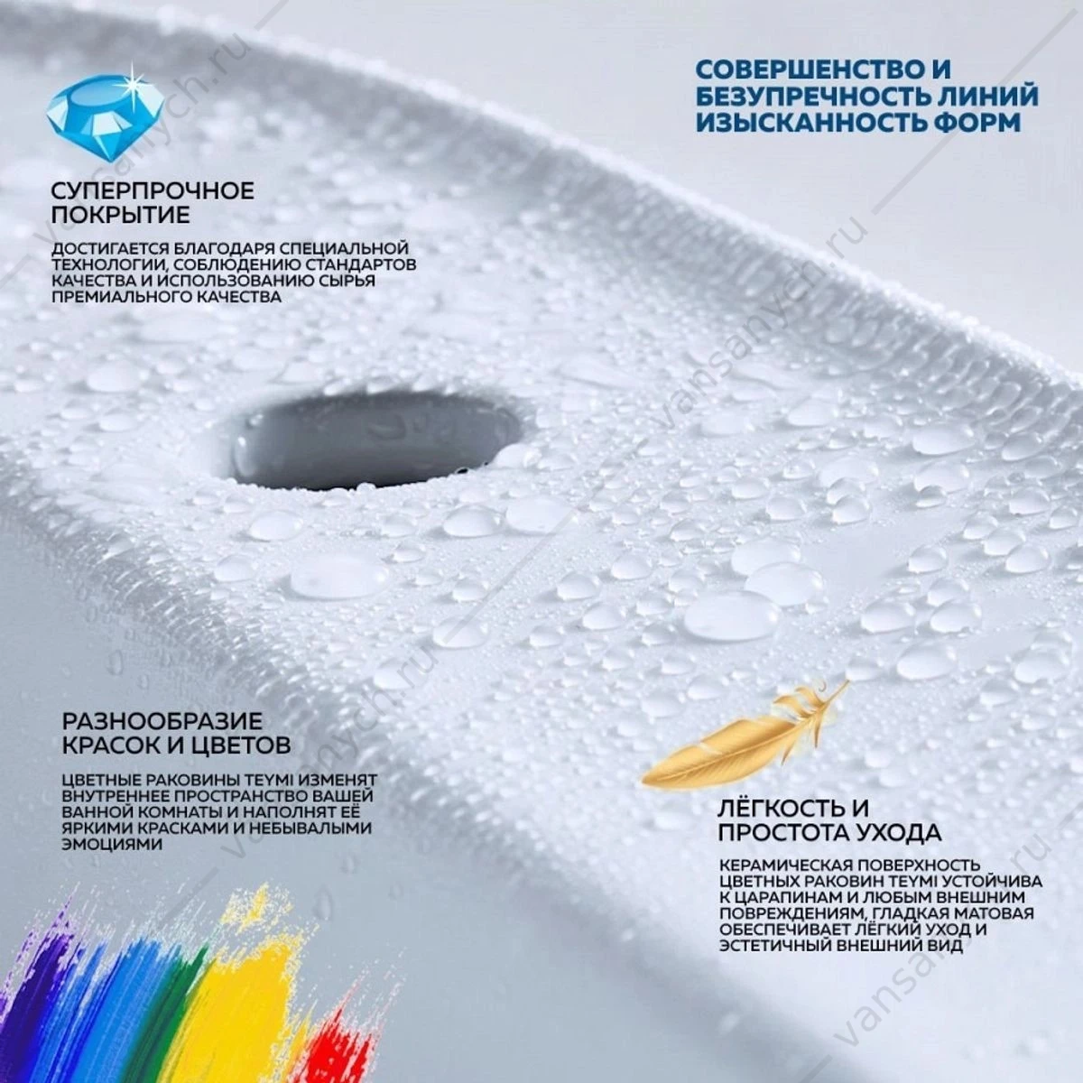 Раковина 49х40 накладная Watersense Rita 50 W00053 графит матовая
