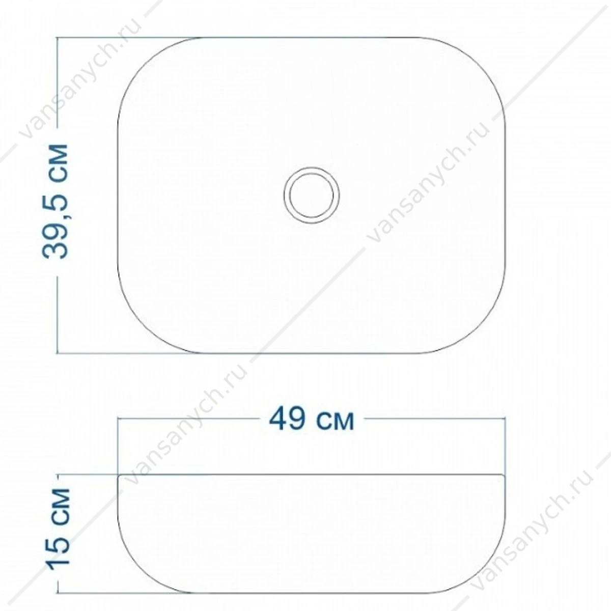Раковина 49х40 накладная Watersense Rita 50 W00053 графит матовая