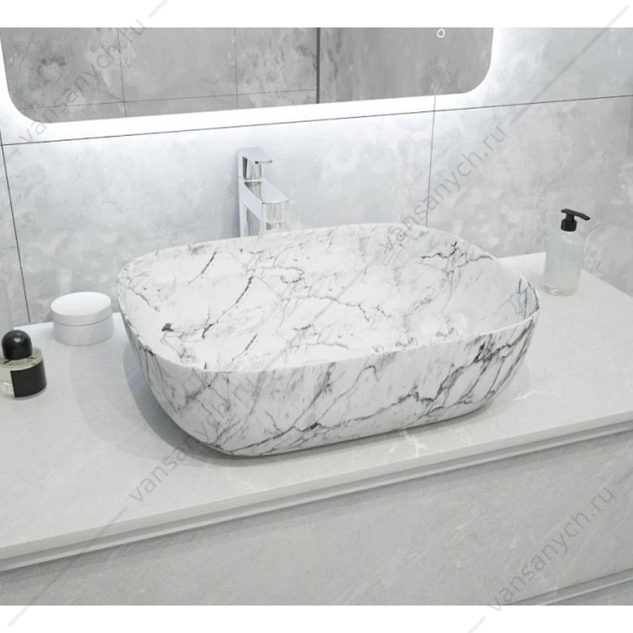Раковина 49х40 накладная Watersense Rita 50 W00055 белый мрамор