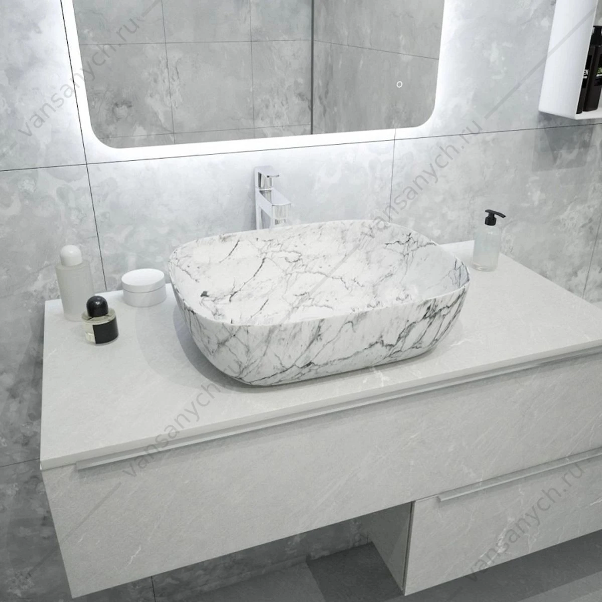 Раковина 49х40 накладная Watersense Rita 50 W00055 белый мрамор
