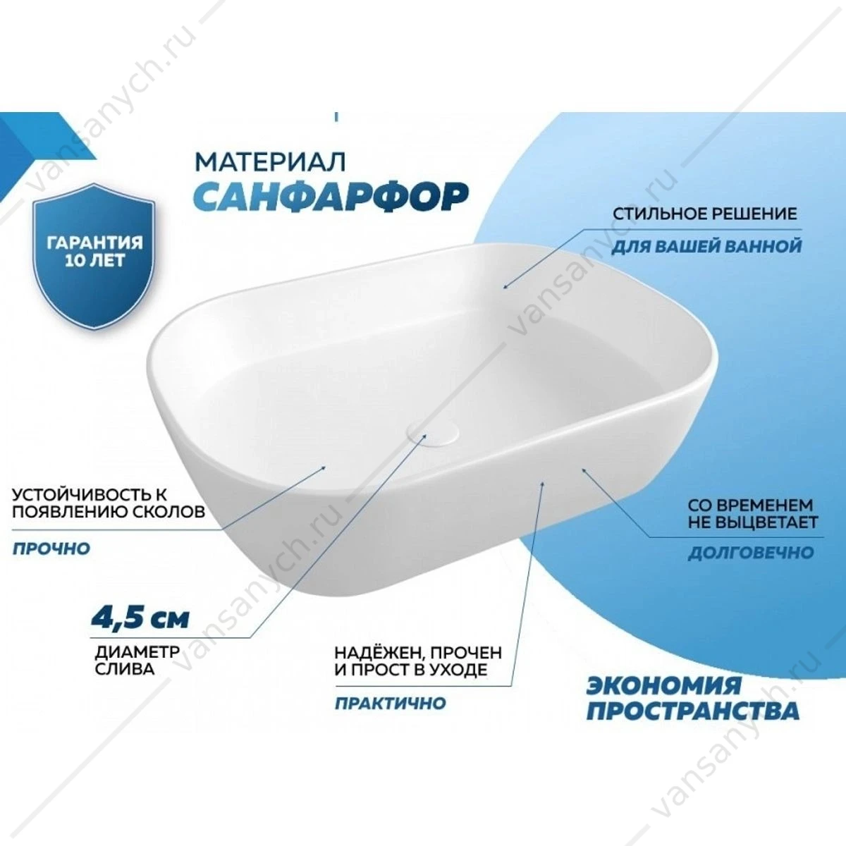 Раковина 51х38 накладная Watersense Rita 51 W00022 белая