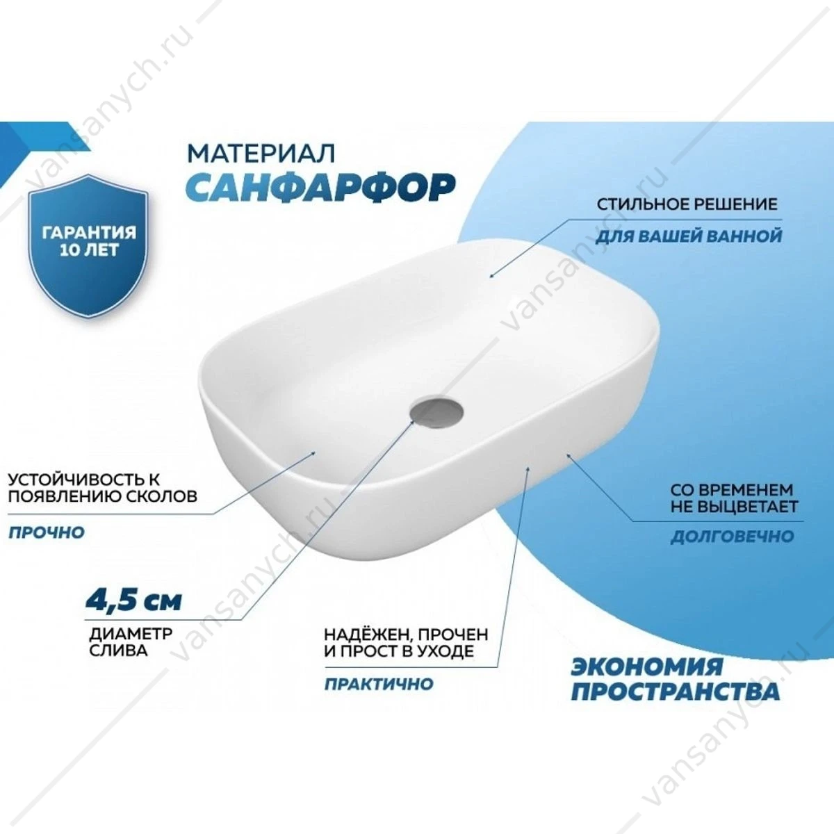 Раковина 61х40 накладная Watersense Rita 60 W00015 белая