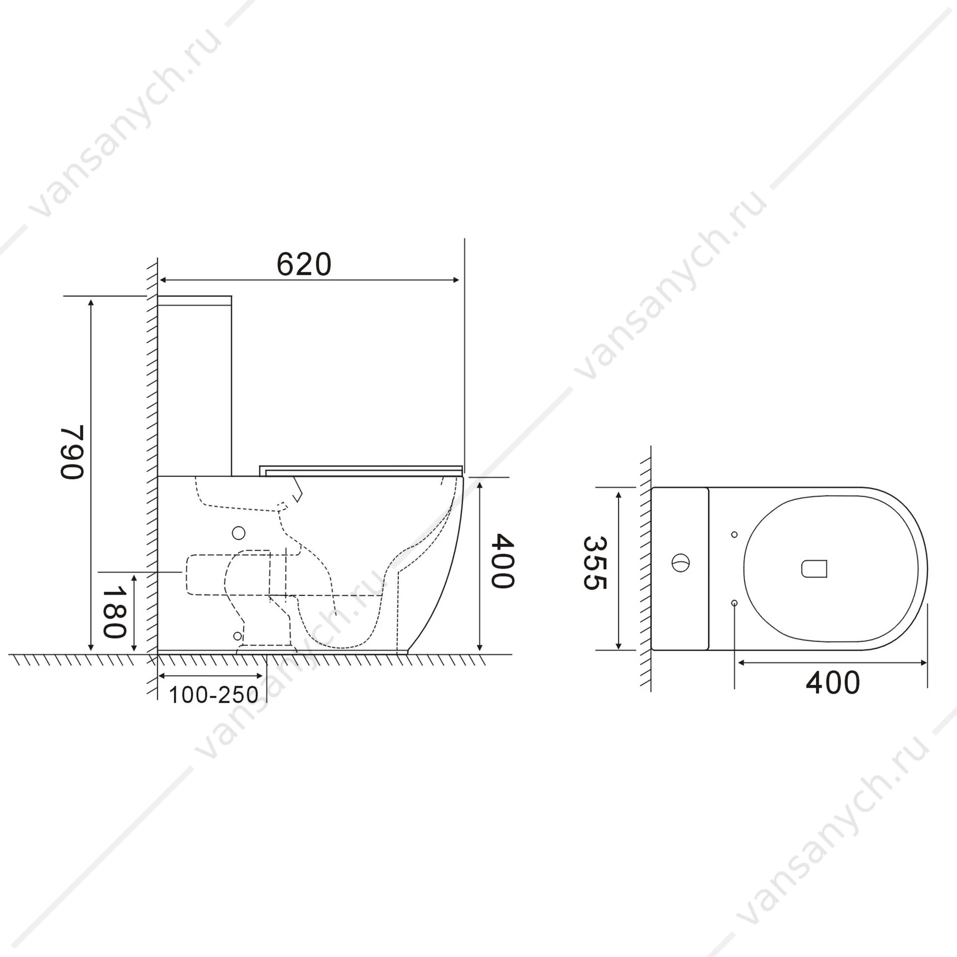 Унитаз безободковый, смыв Торнадо Aquatek Optima Plus напольный AQ4452-00 620x355x790