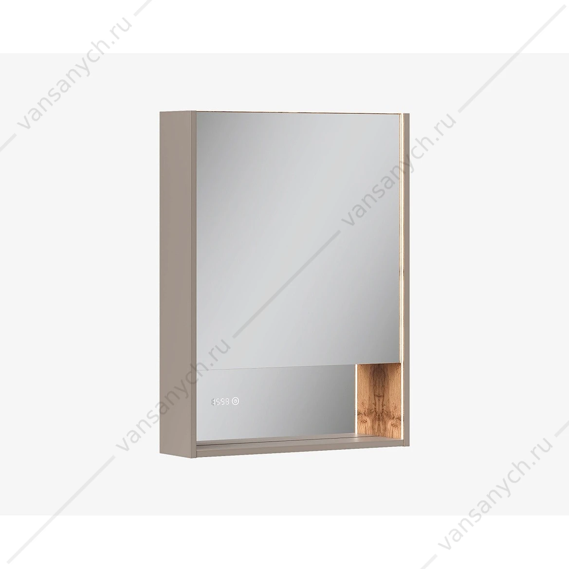 Шкаф 60 зеркальный EQUIL Gleam 60.1D szGLEAM.LED.60.1D-25, амарок/дуб вотан