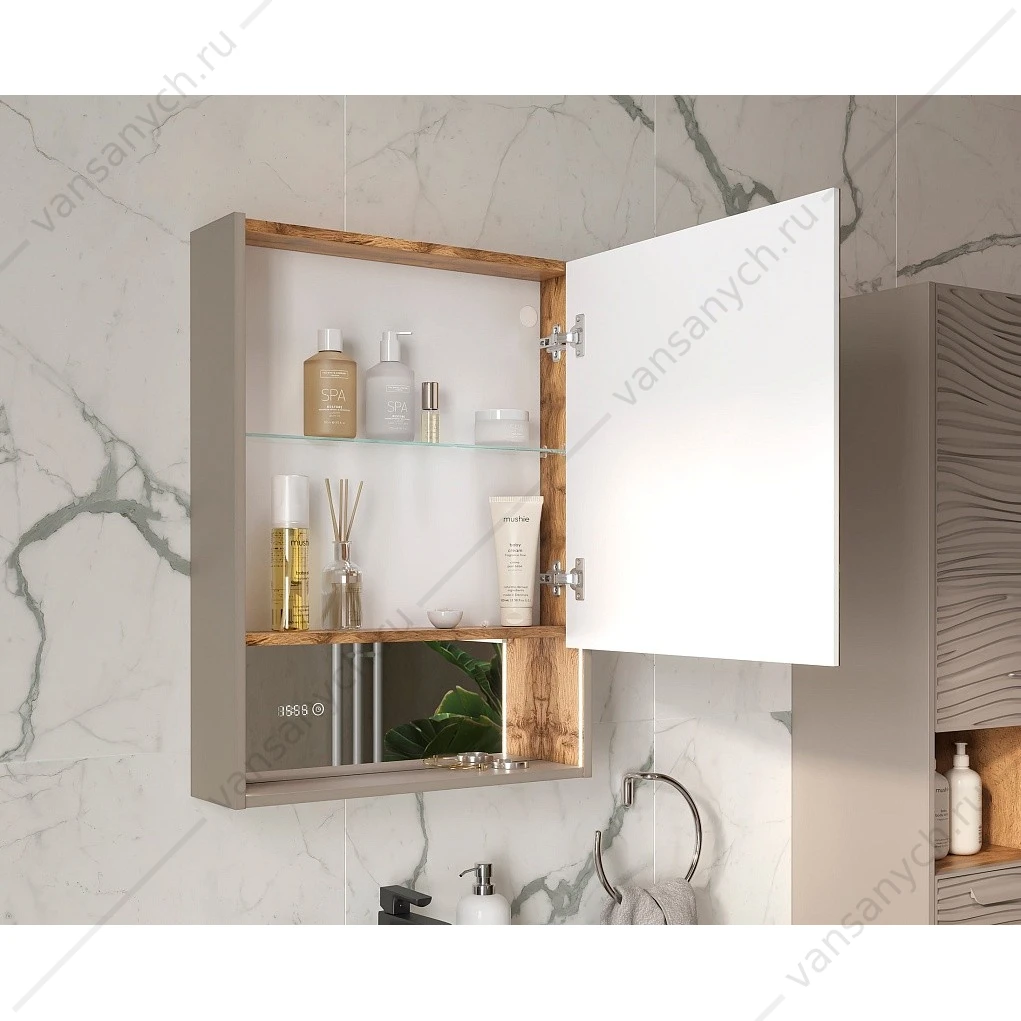 Шкаф 60 зеркальный EQUIL Gleam 60.1D szGLEAM.LED.60.1D-25, амарок/дуб вотан