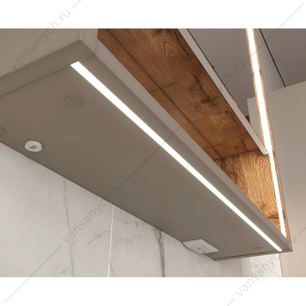 Шкаф 60 зеркальный EQUIL Gleam 60.1D szGLEAM.LED.60.1D-25, амарок/дуб вотан