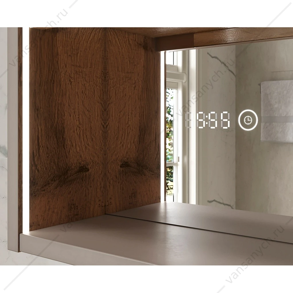 Шкаф 80 зеркальный EQUIL Gleam 80.2D szGLEAM.LED.80.2D-25, амарок/дуб вотан