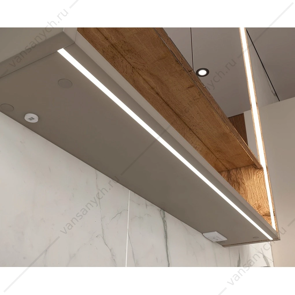 Шкаф 80 зеркальный EQUIL Gleam 80.2D szGLEAM.LED.80.2D-25, амарок/дуб вотан