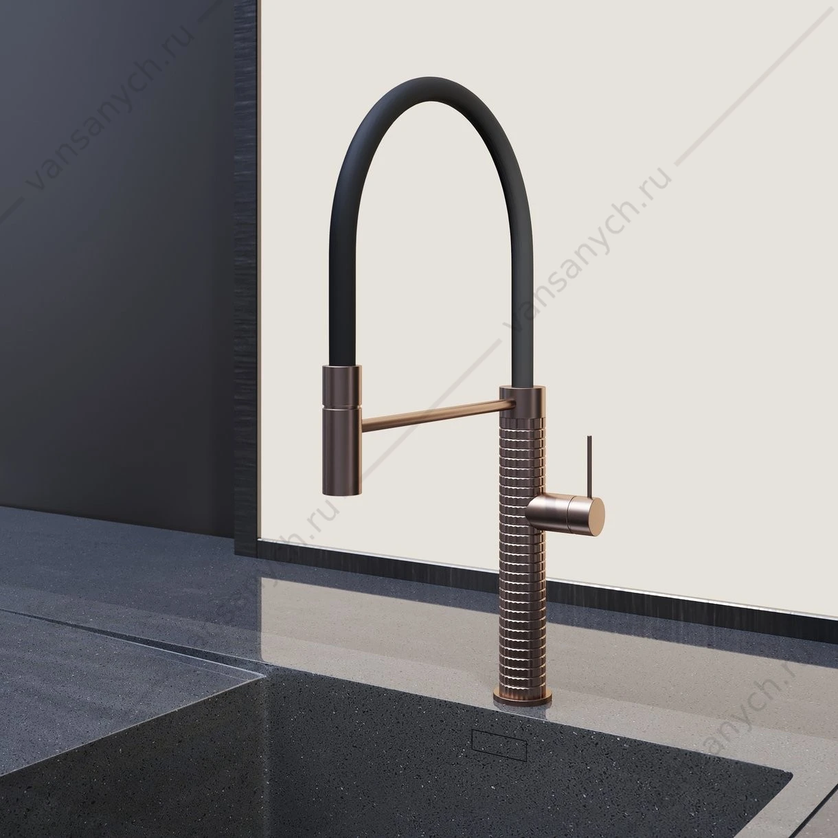 Смеситель для кухни Avrora KITCHEN PREMIER  с гибким изливом, брашир. медь/чёрный AV9010BC