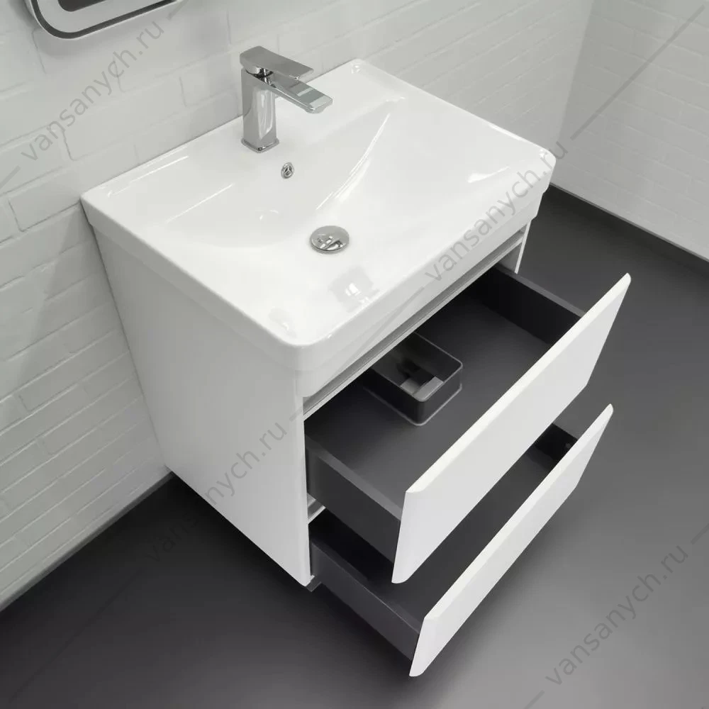 Тумба 70 с раковиной напольная Comforty Валдай-70Н белая матовая с раковиной 4470, 00-00020836CF
