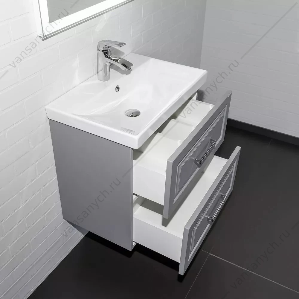 Тумба 60 с раковиной подвесная Comforty Бросно-60П2 альпийский иней с раковиной CF19696BX-60