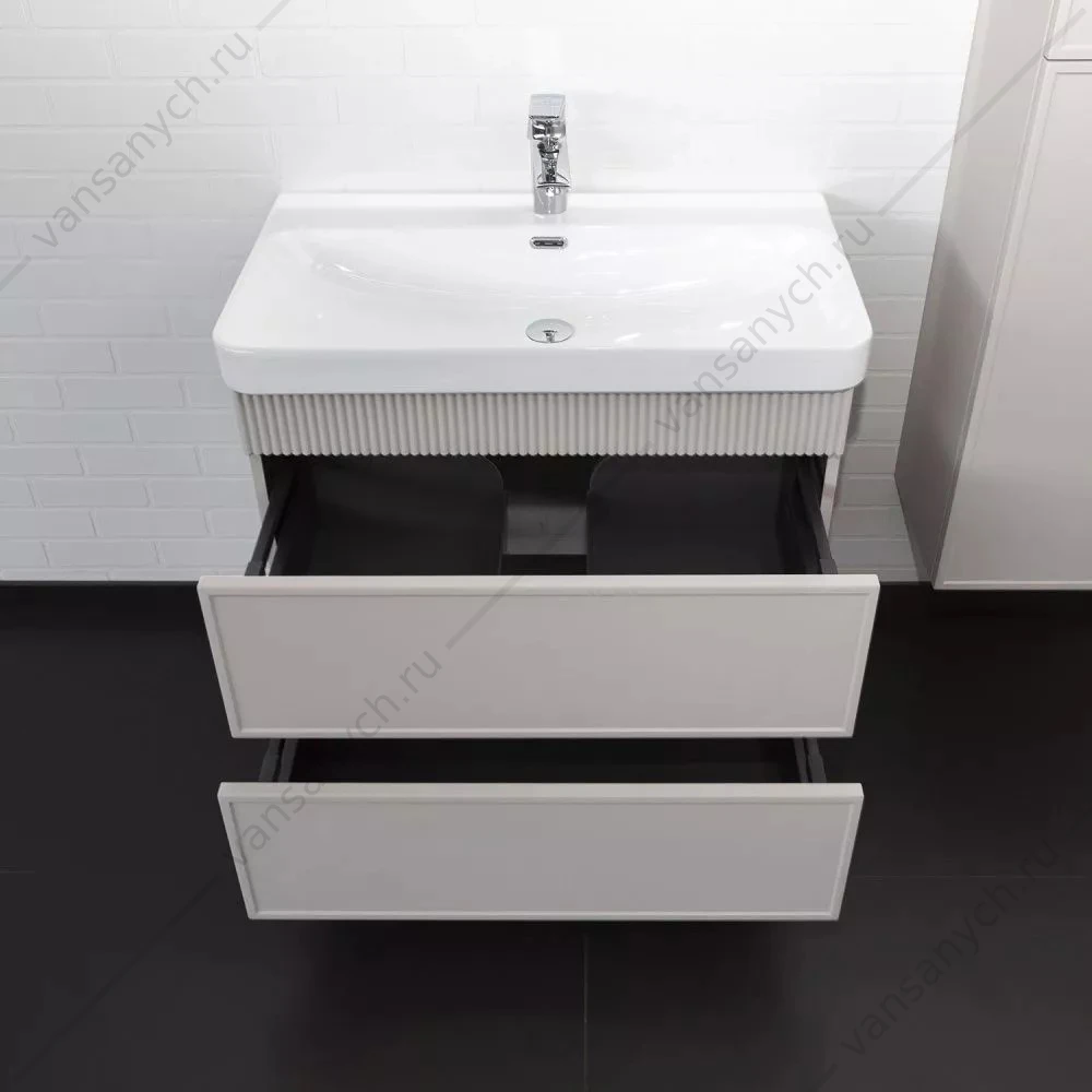 Тумба 80 с раковиной подвесная Comforty Мадрид-80М2(Н) серый шёлк c раковиной CF19595BX-80, 00-00021782CF