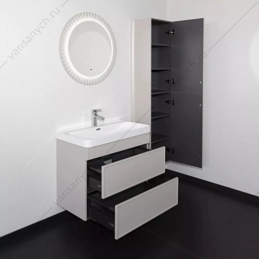 Тумба 80 с раковиной подвесная Comforty Мадрид-80М2(Н) серый шёлк c раковиной CF19595BX-80, 00-00021782CF