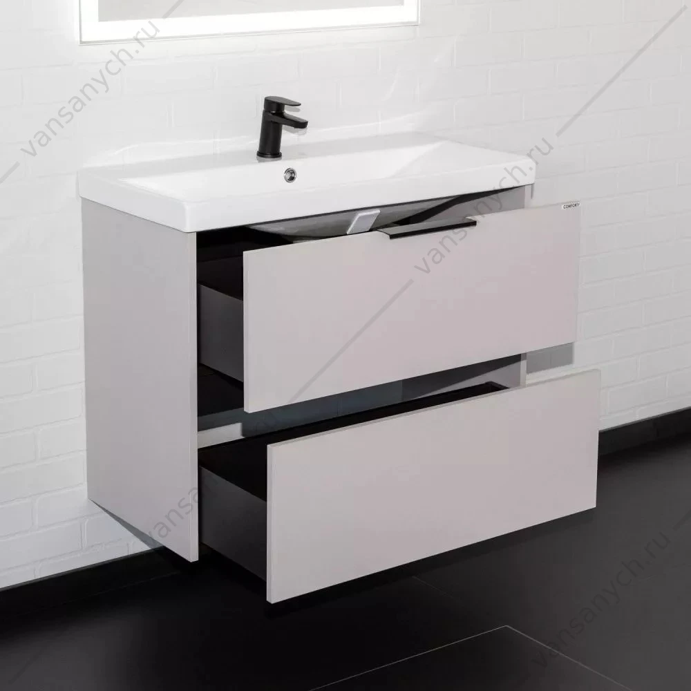 Тумба 80 с раковиной подвесная Comforty Селенга-80 серый шелк с раковиной CF19696BX-80, 00-00021982CF