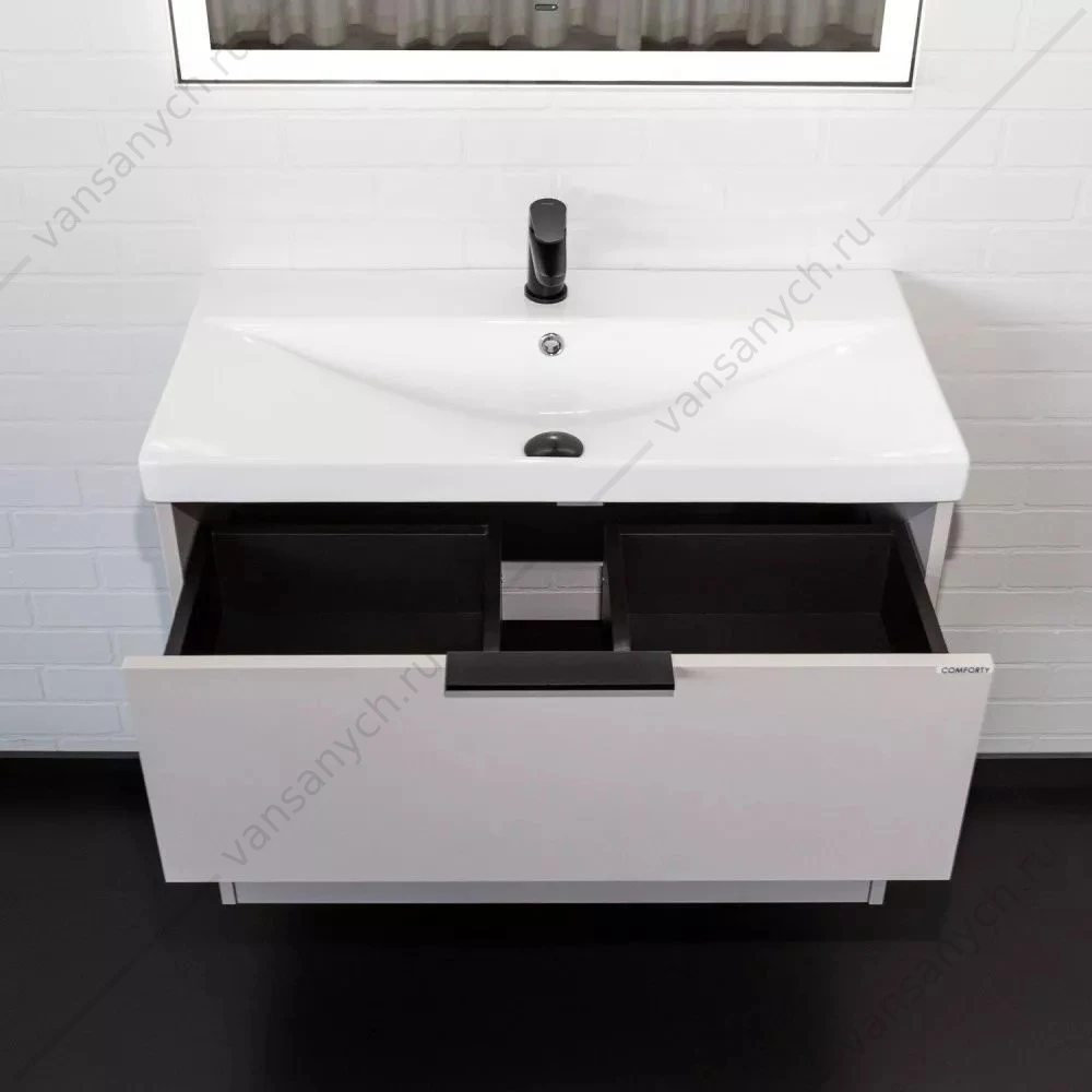 Тумба 80 с раковиной подвесная Comforty Селенга-80 серый шелк с раковиной CF19696BX-80, 00-00021982CF