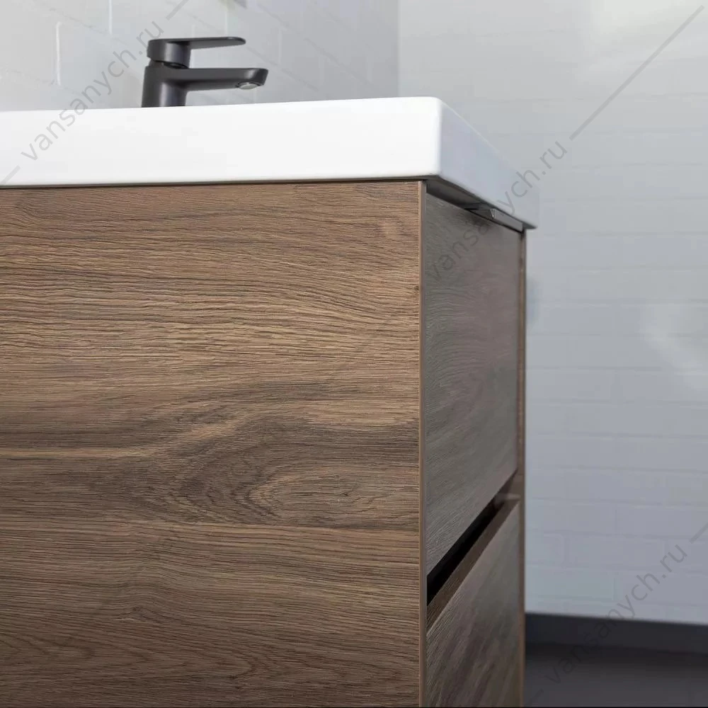 Тумба 60 с раковиной подвесная Comforty Селенга-60 дуб тёмно-коричневый с раковиной CF19696BX-60, 00-00021874CF