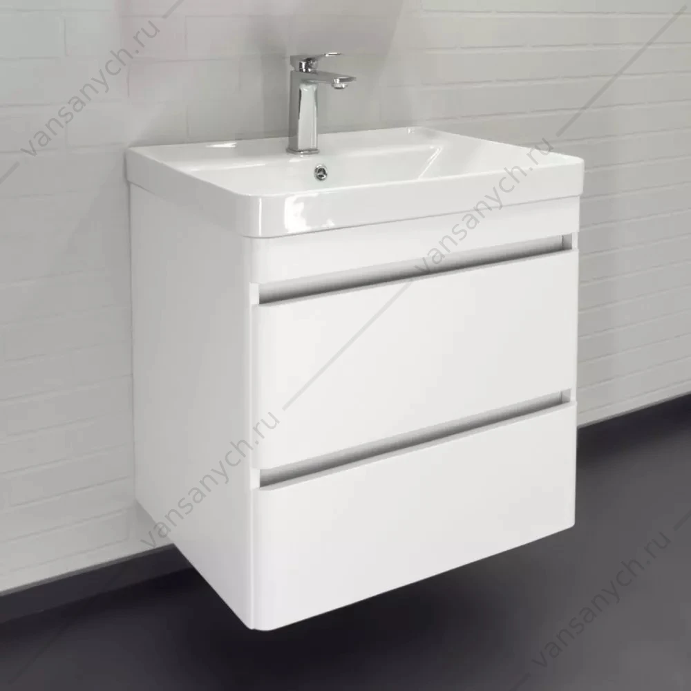 Тумба 60 с раковиной подвесная Comforty Енисей-60П2 белый гл. раковина 4460, 00-00021337CF