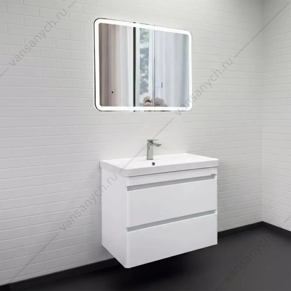 Тумба 80 с раковиной  подвесная Comforty Енисей-80П2 белый гл. раковина 4480, 00-00021339CF