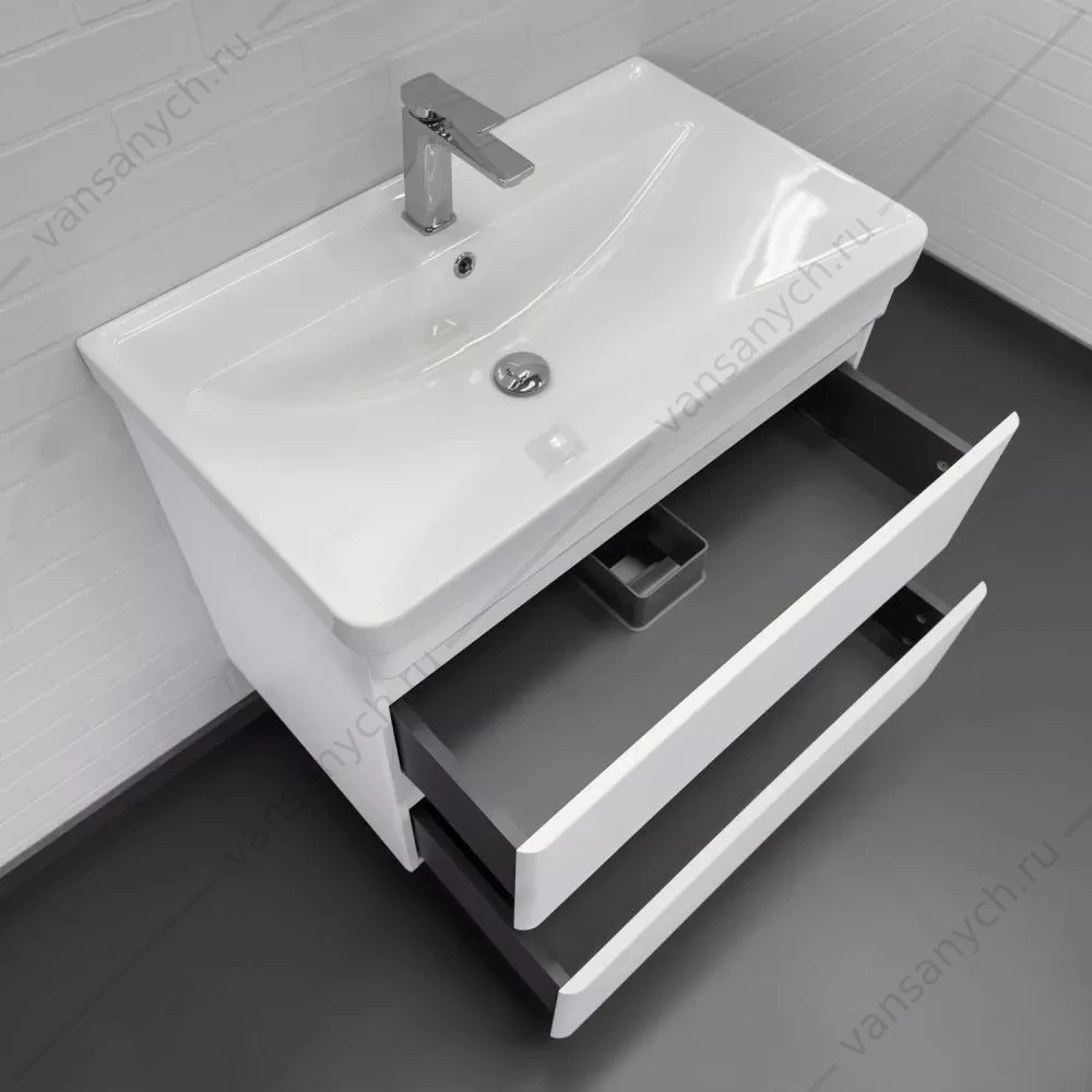 Тумба 80 с раковиной  подвесная Comforty Енисей-80П2 белый гл. раковина 4480, 00-00021339CF