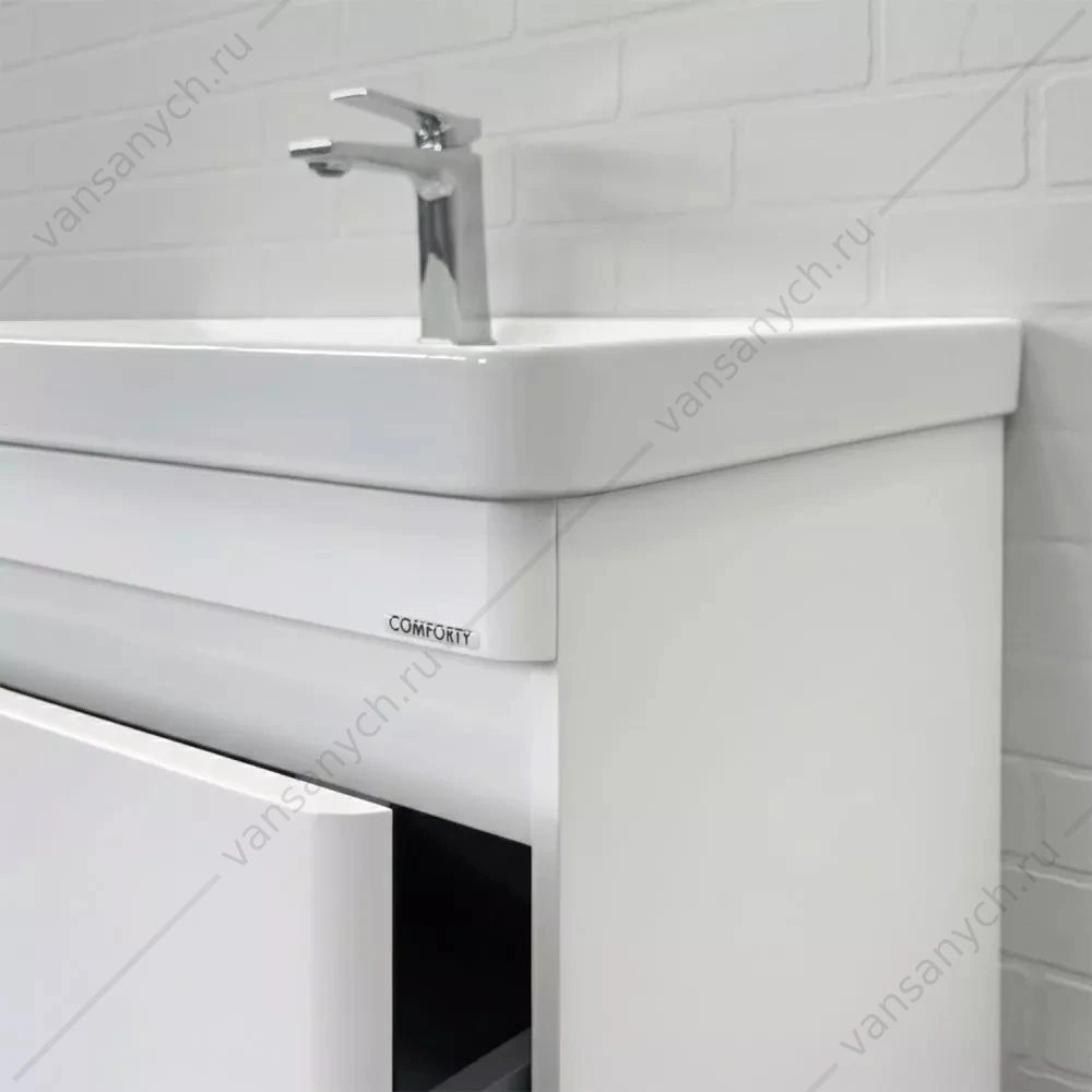 Тумба 80 с раковиной  подвесная Comforty Енисей-80П2 белый гл. раковина 4480, 00-00021339CF
